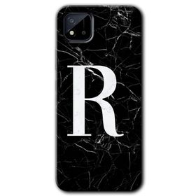 Realme C11 Siyah Mermer Desenli R Harfi Baskılı Uyumlu Silikon Kılıf