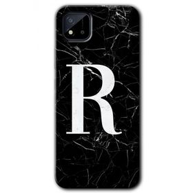 Realme C11 Siyah Mermer Desenli R Harfi Baskılı Uyumlu Silikon Kılıf