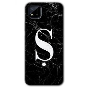 Realme C11 Siyah Mermer Desenli Ş Harfi Baskılı Uyumlu Silikon Kılıf