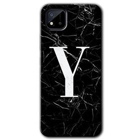 Realme C11 Siyah Mermer Desenli Y Harfi Baskılı Uyumlu Silikon Kılıf