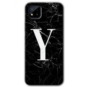 Realme C11 Siyah Mermer Desenli Y Harfi Baskılı Uyumlu Silikon Kılıf