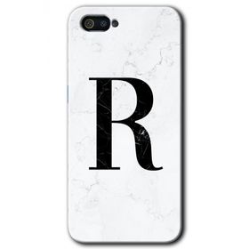 Realme C2 Beyaz Mermer Desenli R Harfi Baskılı Uyumlu Silikon Kılıf