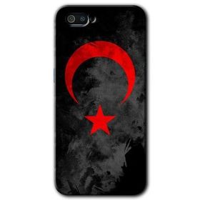 Realme C2 Black Ayyıldız Baskılı Uyumlu Silikon Kılıf