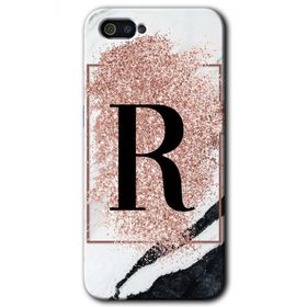 Realme C2 Pembe Mermer Desenli R Harfi Baskılı Uyumlu Silikon Kılıf
