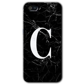 Realme C2 Siyah Mermer Desenli C Harfi Baskılı Uyumlu Silikon Kılıf