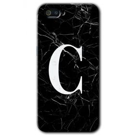Realme C2 Siyah Mermer Desenli C Harfi Baskılı Uyumlu Silikon Kılıf