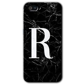 Realme C2 Siyah Mermer Desenli R Harfi Baskılı Uyumlu Silikon Kılıf