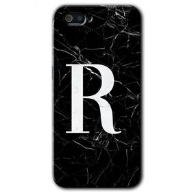 Realme C2 Siyah Mermer Desenli R Harfi Baskılı Uyumlu Silikon Kılıf