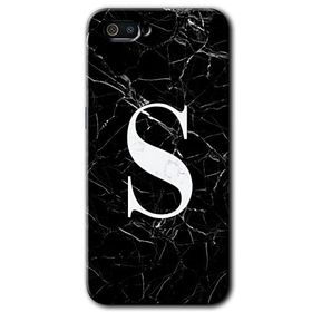 Realme C2 Siyah Mermer Desenli S Harfi Baskılı Uyumlu Silikon Kılıf