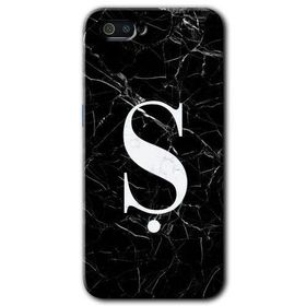 Realme C2 Siyah Mermer Desenli S Harfi Baskılı Uyumlu Silikon Kılıf