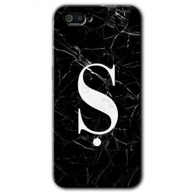 Realme C2 Siyah Mermer Desenli S Harfi Baskılı Uyumlu Silikon Kılıf