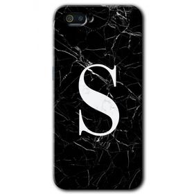 Realme C2 Siyah Mermer Desenli S Harfi Baskılı Uyumlu Silikon Kılıf