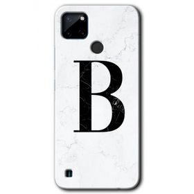 Realme C21 Beyaz Mermer Desenli B Harfi Baskılı Uyumlu Silikon Kılıf
