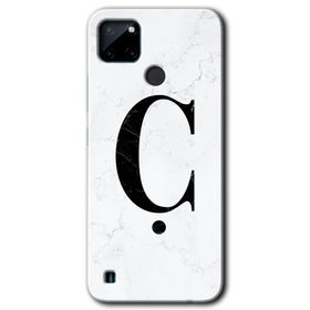 Realme C21 Beyaz Mermer Desenli C Harfi Baskılı Uyumlu Silikon Kılıf