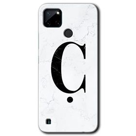 Realme C21 Beyaz Mermer Desenli C Harfi Baskılı Uyumlu Silikon Kılıf
