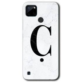 Realme C21 Beyaz Mermer Desenli C Harfi Baskılı Uyumlu Silikon Kılıf