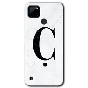 Realme C21 Beyaz Mermer Desenli C Harfi Baskılı Uyumlu Silikon Kılıf
