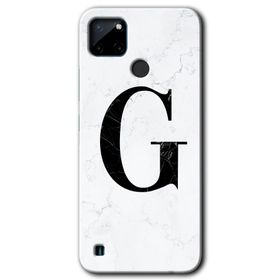 Realme C21 Beyaz Mermer Desenli G Harfi Baskılı Uyumlu Silikon Kılıf