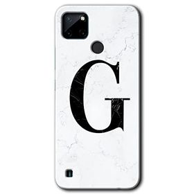 Realme C21 Beyaz Mermer Desenli G Harfi Baskılı Uyumlu Silikon Kılıf