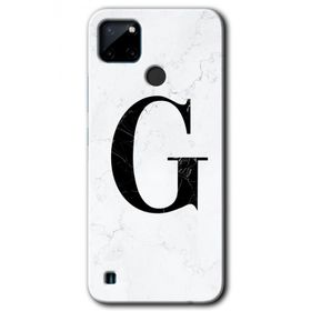 Realme C21 Beyaz Mermer Desenli G Harfi Baskılı Uyumlu Silikon Kılıf