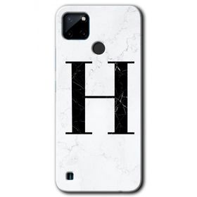 Realme C21 Beyaz Mermer Desenli H Harfi Baskılı Uyumlu Silikon Kılıf