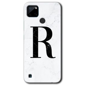 Realme C21 Beyaz Mermer Desenli R Harfi Baskılı Uyumlu Silikon Kılıf