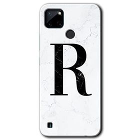 Realme C21 Beyaz Mermer Desenli R Harfi Baskılı Uyumlu Silikon Kılıf