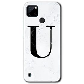 Realme C21 Beyaz Mermer Desenli Ü Harfi Baskılı Uyumlu Silikon Kılıf