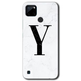 Realme C21 Beyaz Mermer Desenli Y Harfi Baskılı Uyumlu Silikon Kılıf