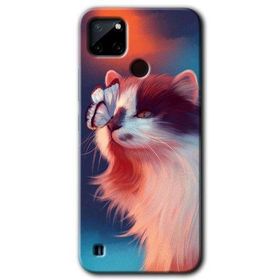 Realme C21 Cat Butterfly Baskılı Uyumlu Silikon Kılıf