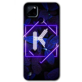 Realme C21 Dark Neon Yaprak K Harfi Baskılı Uyumlu Silikon Kılıf