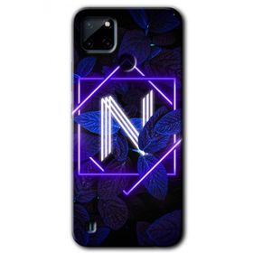 Realme C21 Dark Neon Yaprak N Harfi Baskılı Uyumlu Silikon Kılıf