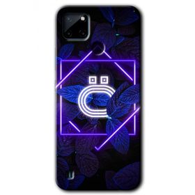Realme C21 Dark Neon Yaprak O Harfi Baskılı Uyumlu Silikon Kılıf