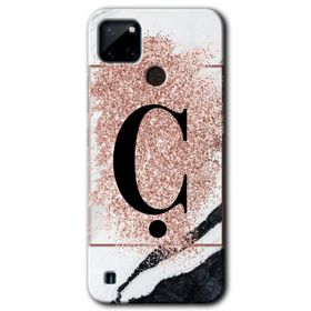 Realme C21 Pembe Mermer Desenli C Harfi Baskılı Uyumlu Silikon Kılıf