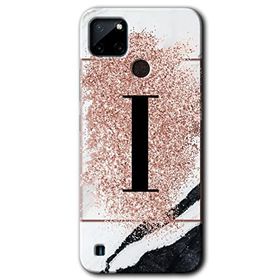 Realme C21 Pembe Mermer Desenli I Harfi Baskılı Uyumlu Silikon Kılıf