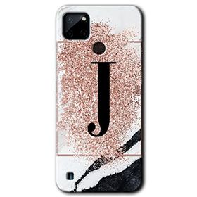Realme C21 Pembe Mermer Desenli J Harfi Baskılı Uyumlu Silikon Kılıf