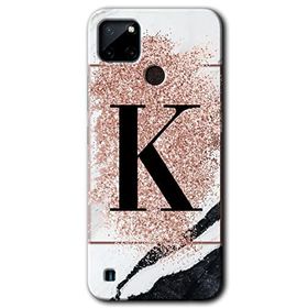 Realme C21 Pembe Mermer Desenli K Harfi Baskılı Uyumlu Silikon Kılıf