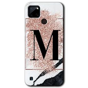 Realme C21 Pembe Mermer Desenli M Harfi Baskılı Uyumlu Silikon Kılıf