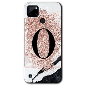 Realme C21 Pembe Mermer Desenli O Harfi Baskılı Uyumlu Silikon Kılıf