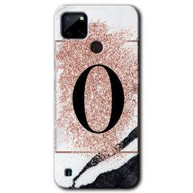 Realme C21 Pembe Mermer Desenli O Harfi Baskılı Uyumlu Silikon Kılıf