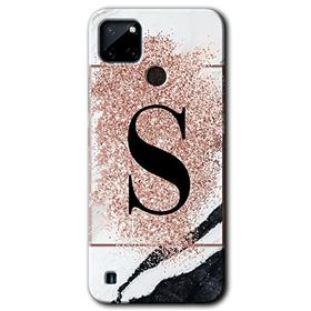 Realme C21 Pembe Mermer Desenli Ş Harfi Baskılı Uyumlu Silikon Kılıf