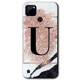 Realme C21 Pembe Mermer Desenli Ü Harfi Baskılı Uyumlu Silikon Kılıf