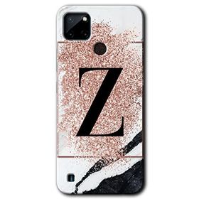 Realme C21 Pembe Mermer Desenli Z Harfi Baskılı Uyumlu Silikon Kılıf