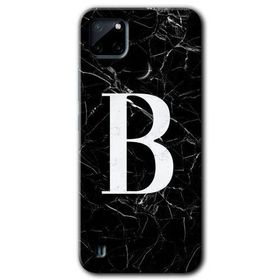 Realme C21 Siyah Mermer Desenli B Harfi Baskılı Uyumlu Silikon Kılıf