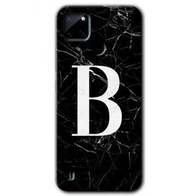Realme C21 Siyah Mermer Desenli B Harfi Baskılı Uyumlu Silikon Kılıf