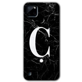 Realme C21 Siyah Mermer Desenli C Harfi Baskılı Uyumlu Silikon Kılıf