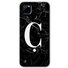 Realme C21 Siyah Mermer Desenli C Harfi Baskılı Uyumlu Silikon Kılıf