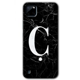 Realme C21 Siyah Mermer Desenli C Harfi Baskılı Uyumlu Silikon Kılıf