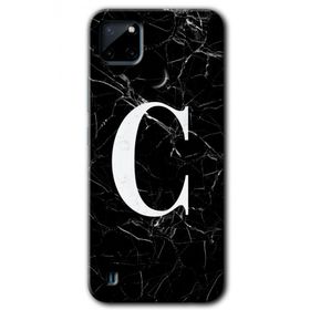 Realme C21 Siyah Mermer Desenli C Harfi Baskılı Uyumlu Silikon Kılıf