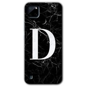 Realme C21 Siyah Mermer Desenli D Harfi Baskılı Uyumlu Silikon Kılıf